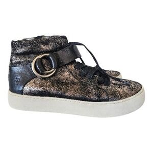 Frye Lena Grunge Rock Harness High top Golden Metallic Leather Sneakers sz 7